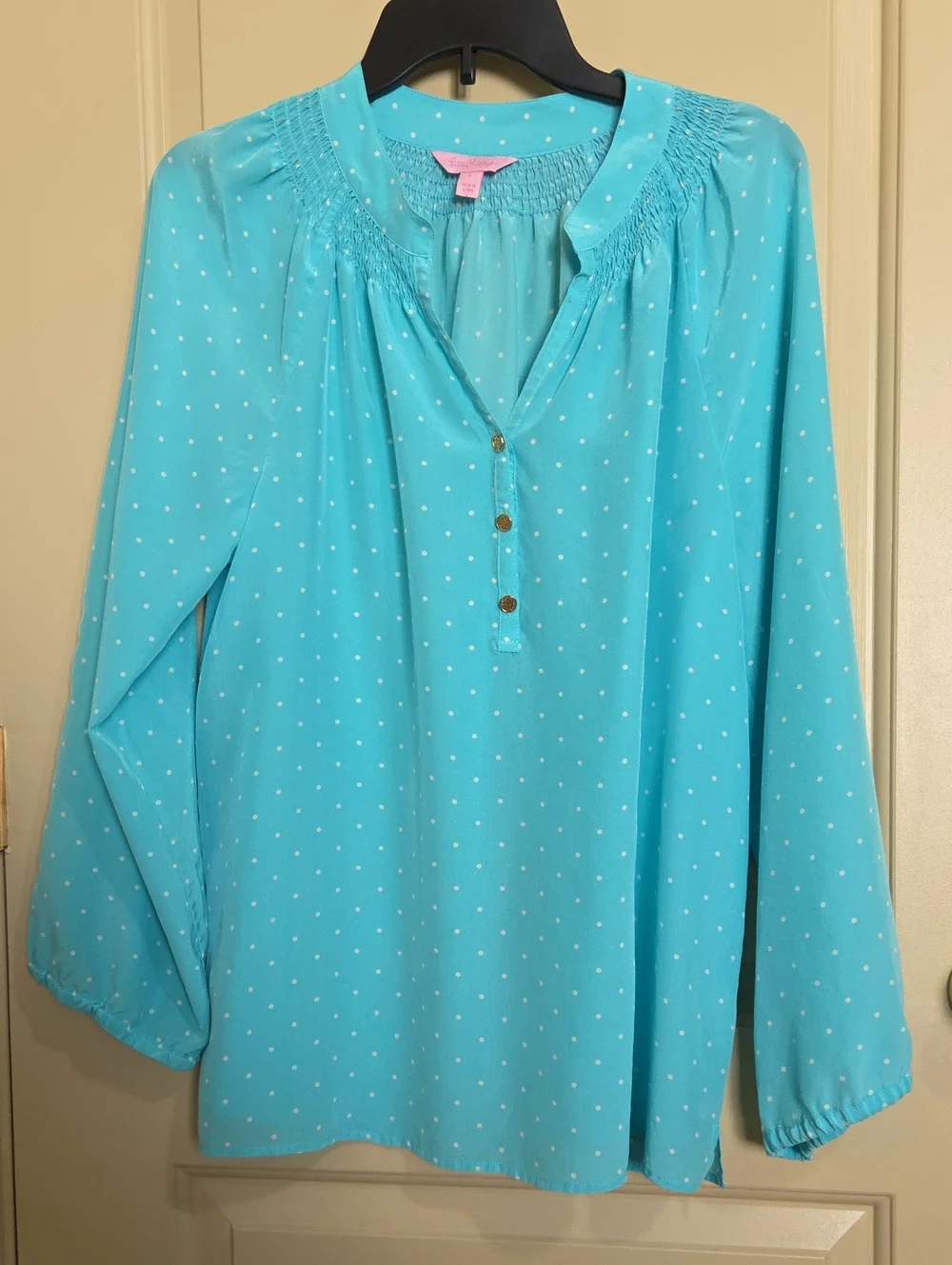 Lilly Pulitzer Light Blue Polka Dot Long-Sleeve Women's Blouse
